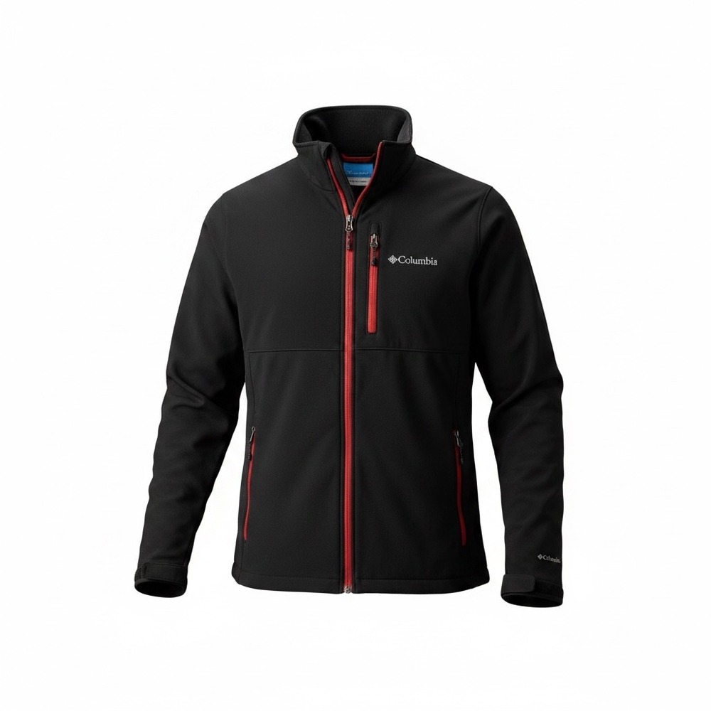 Columbia Mens Ascender Softshell Jacket Black Red Full Zip Fleece Lined Medium